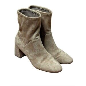 Boden Cara Taupe Stretch Sock Ankle Boots Block Heel Size 39/ 8US minimalist